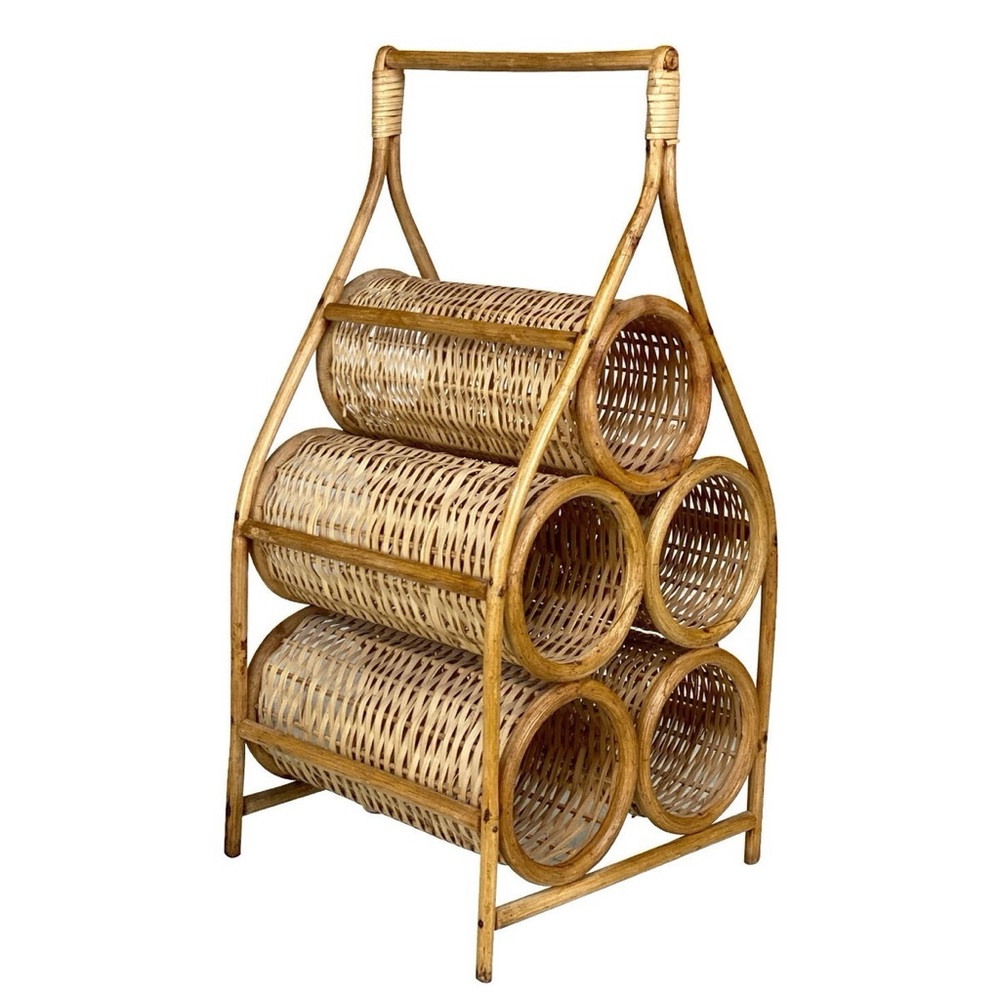 Vintage Rattan Wicker Cane Wood Wine Rack
27"x 13"x 8" VTG